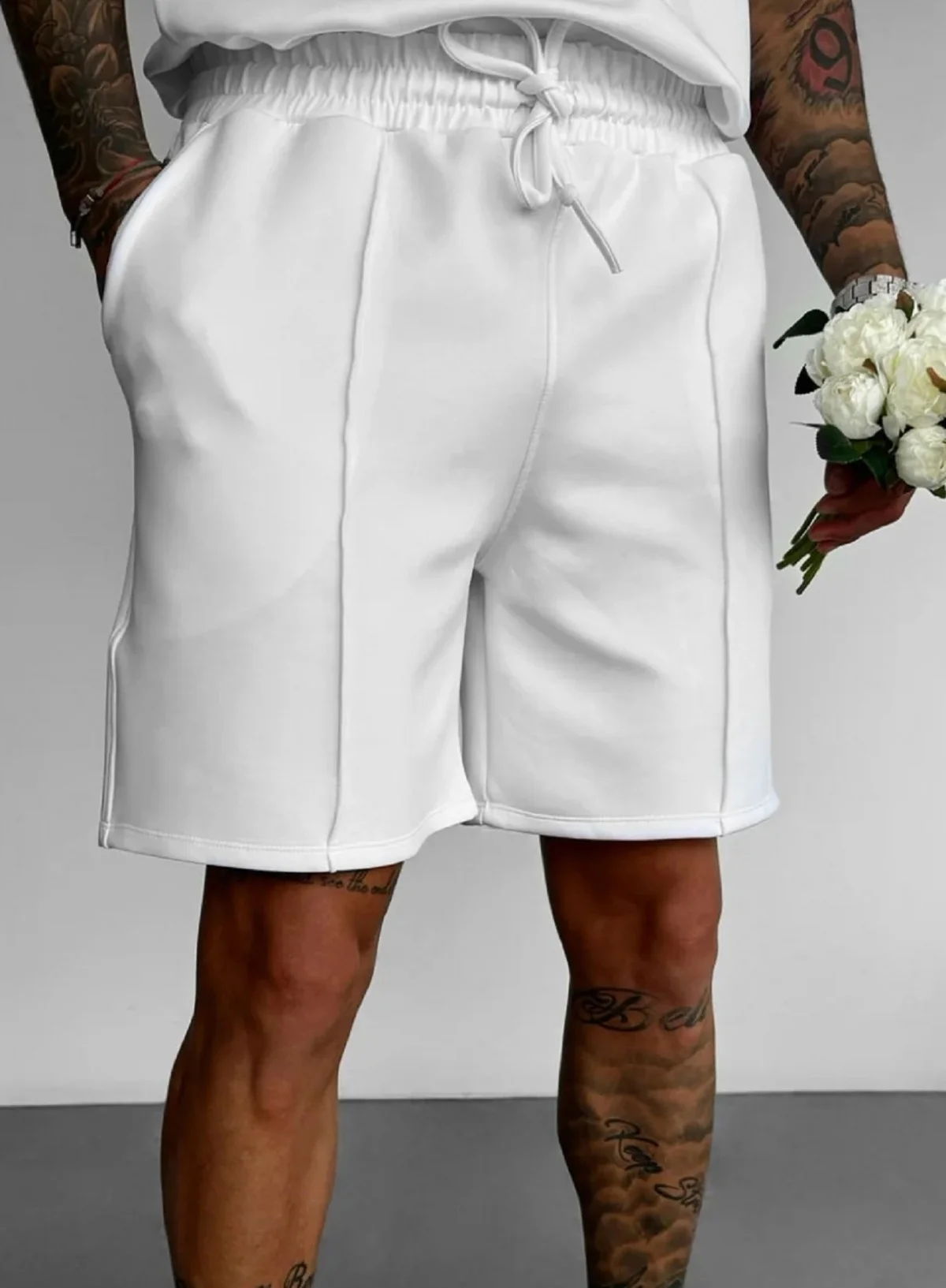 Men cross-border 2025 explosive summer fashion casual solid color pocket draw rope shorts loose travel casual shorts