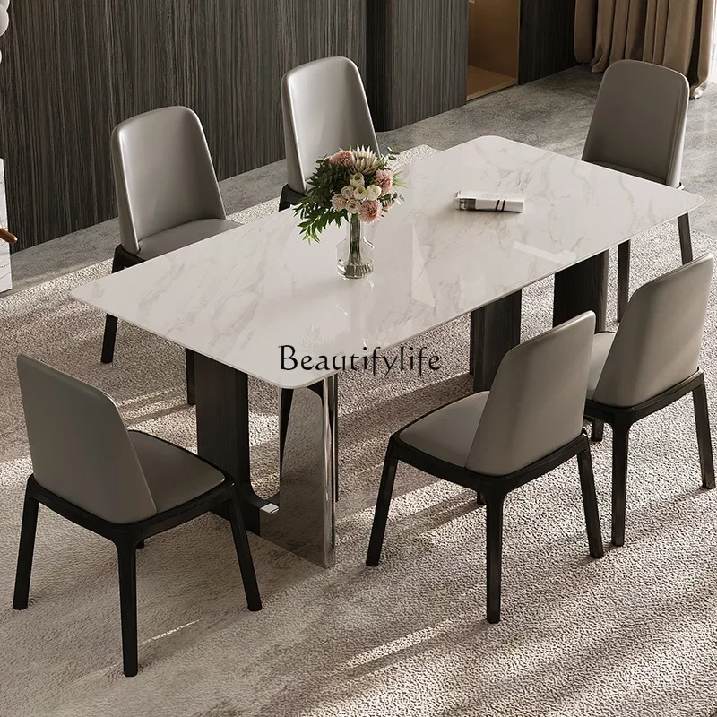 

04*French retro style marble dining table rectangular modern simple light luxury high-end home