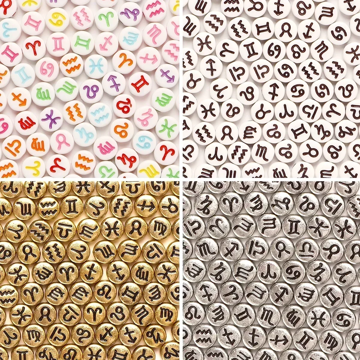 100-500PCS Acrylic Constellation Bead Round Zodiac Bead With Hole for Jewelry Making Diy Bracelet Necklace Earrings Accessories