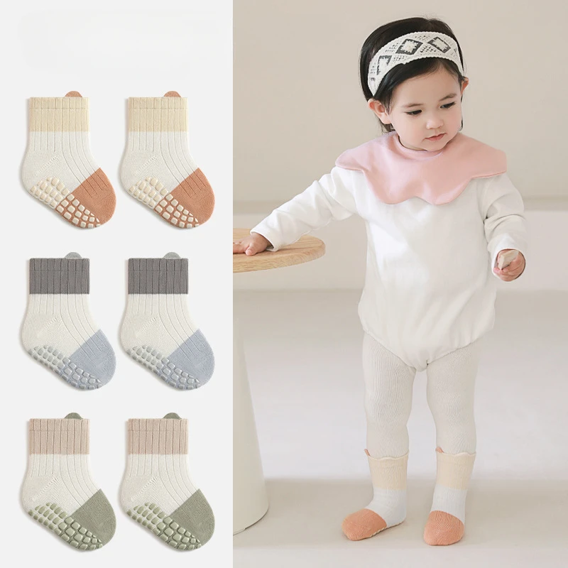 1 Pair Infant Baby Boy Girl Calf Sock Cute Simplicity Non-slip Floor Sock for Toddler Spring Summer Soft Cotton Indoor Home Sock