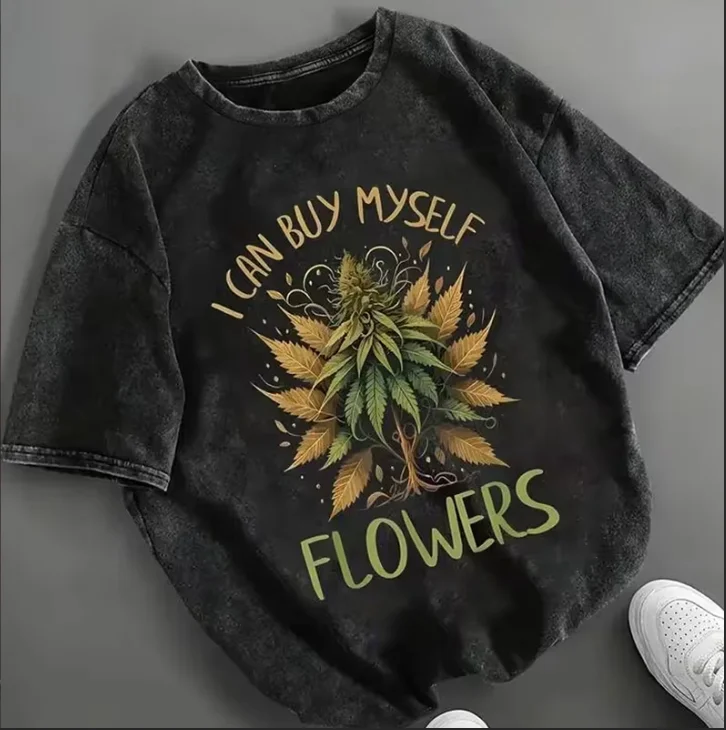 Women's Summer T-shirt and Spring Pattern Printed Retro Washed Short Sleeved Round Neck Casual Top Retro Distressed T-shirt