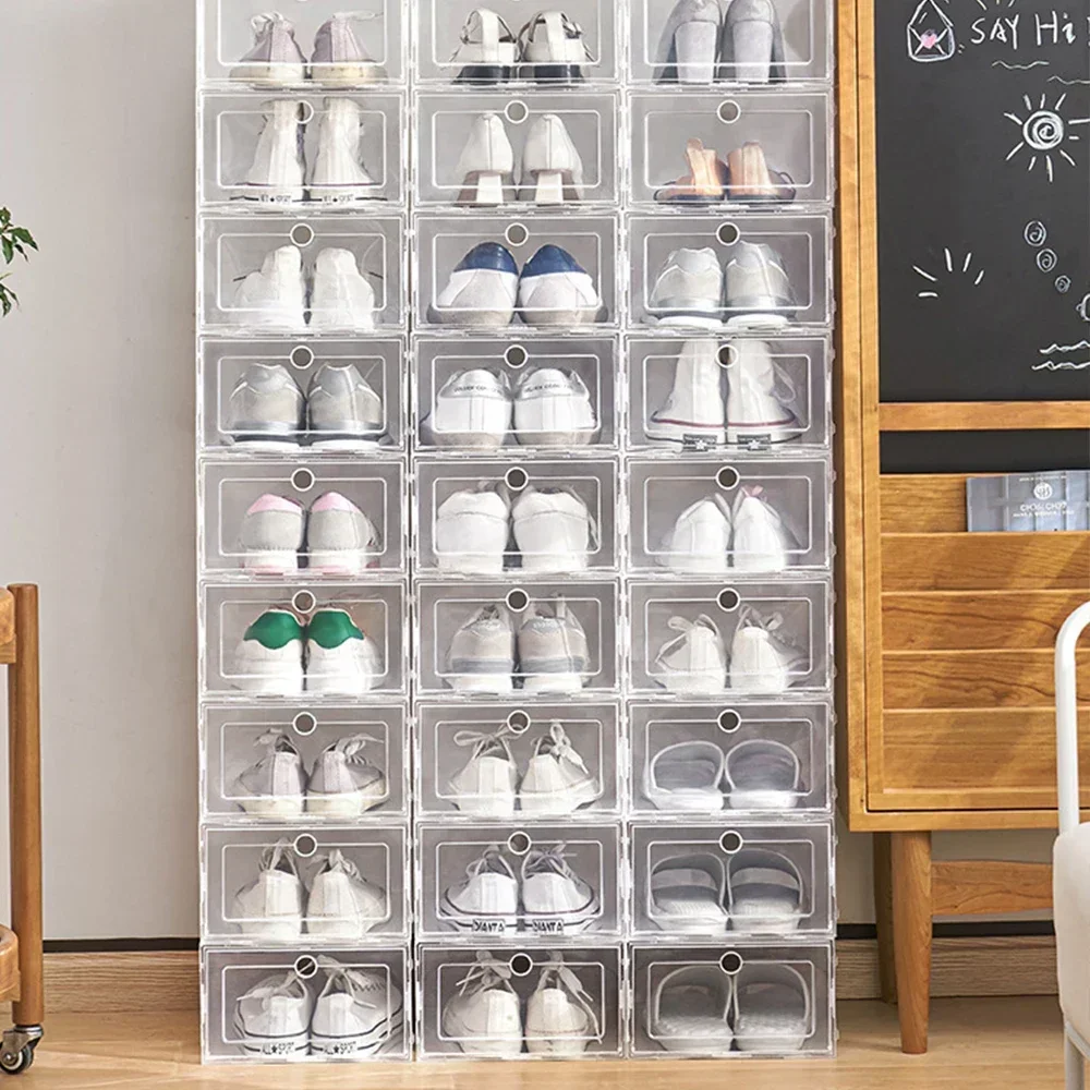 6 stücke Transparent Verdickt Schuhe Box Staub-proof Feuchtigkeit-beweis Hause Schuh Lagerung Fall Falten Schuhe Fall Stapelbar schuh Veranstalter