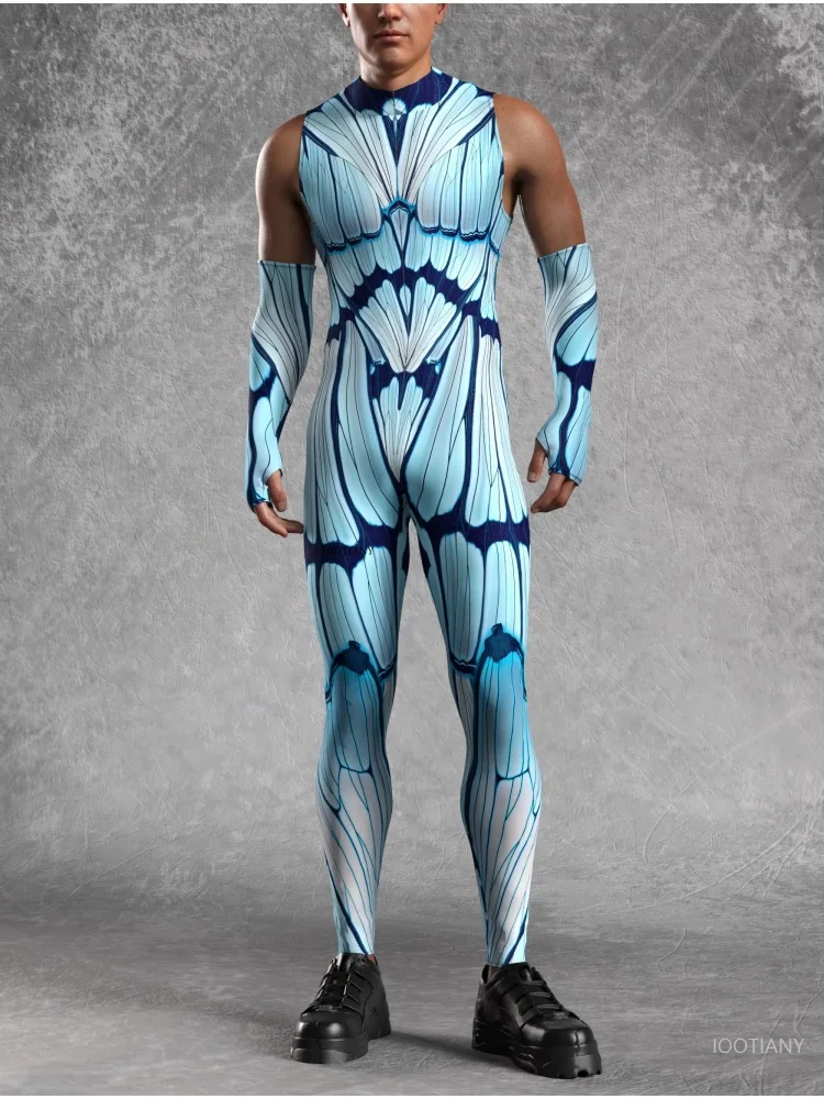 Men's Sleeveless Bodysuit Unique Animal Onesie Halloween Carnival Blue Butterfly Costume Cosplay Party Masquerade Bodysuit 2025