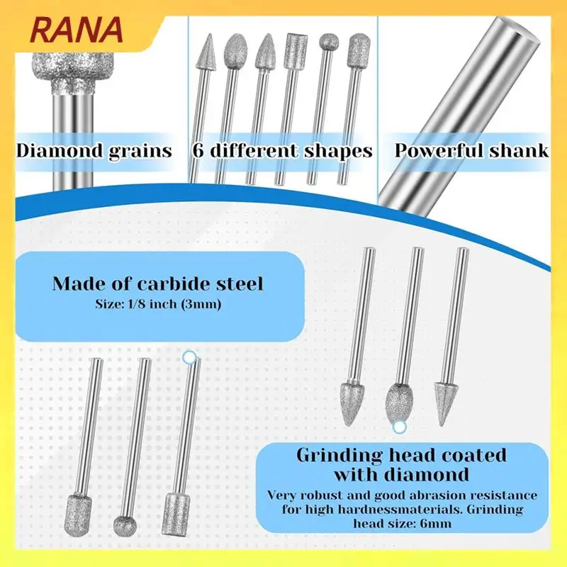 RANA Diamond Drill Grinding Bit Set 20 Pcs Stone Carving Tools Set For Carving, Engraving, Glass, Jewelry