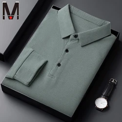 Men's Casual Waffle Polo T-shirt Breathable Comfortable Fashion Long Sleeve T-shirt