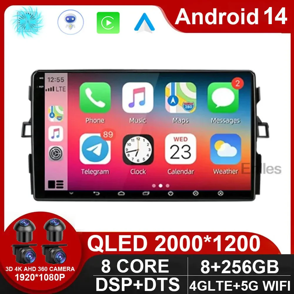 Radio samochodowe 2Din Android 14 dla Toyota Auris E150 2006-2012 4G Nawigacja GPS Carplay Audio Stereo Multimedia Auto DVD FM