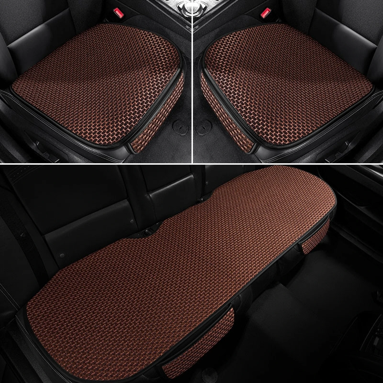 3 In 1 Car Summer Ice Silk Breathable Comfortable Cushion Anti-static Car Mat Anti-slip Seat Cushion Not Stuffy