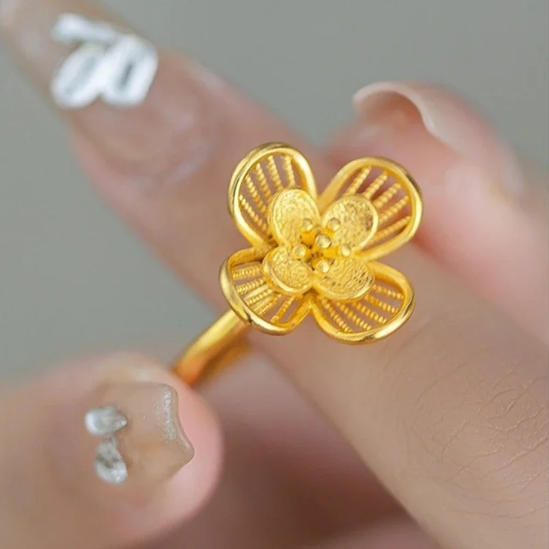 

Fashion14k Gold Color Hollow Lilac Flower Ring for Women Bride Wedding Birthday Valentine's Day Jewelry Rings Gifts