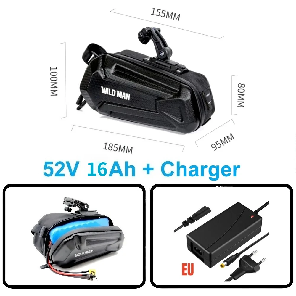 Universal Bike Battery 60V 52V 48V 36V High Capacity 6Ah 8Ah 10Ah 12Ah 18Ah, Waterproof Li-ion Pack with Charger & Bag image 3