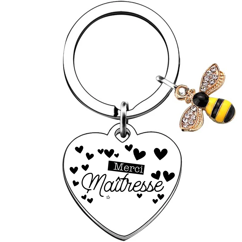 Heart Merci maitresse French Teacher Gifts Keychain Teachers Appreciation Gifts Key Rings Teachers’ Day Christmas Birthday Gifts