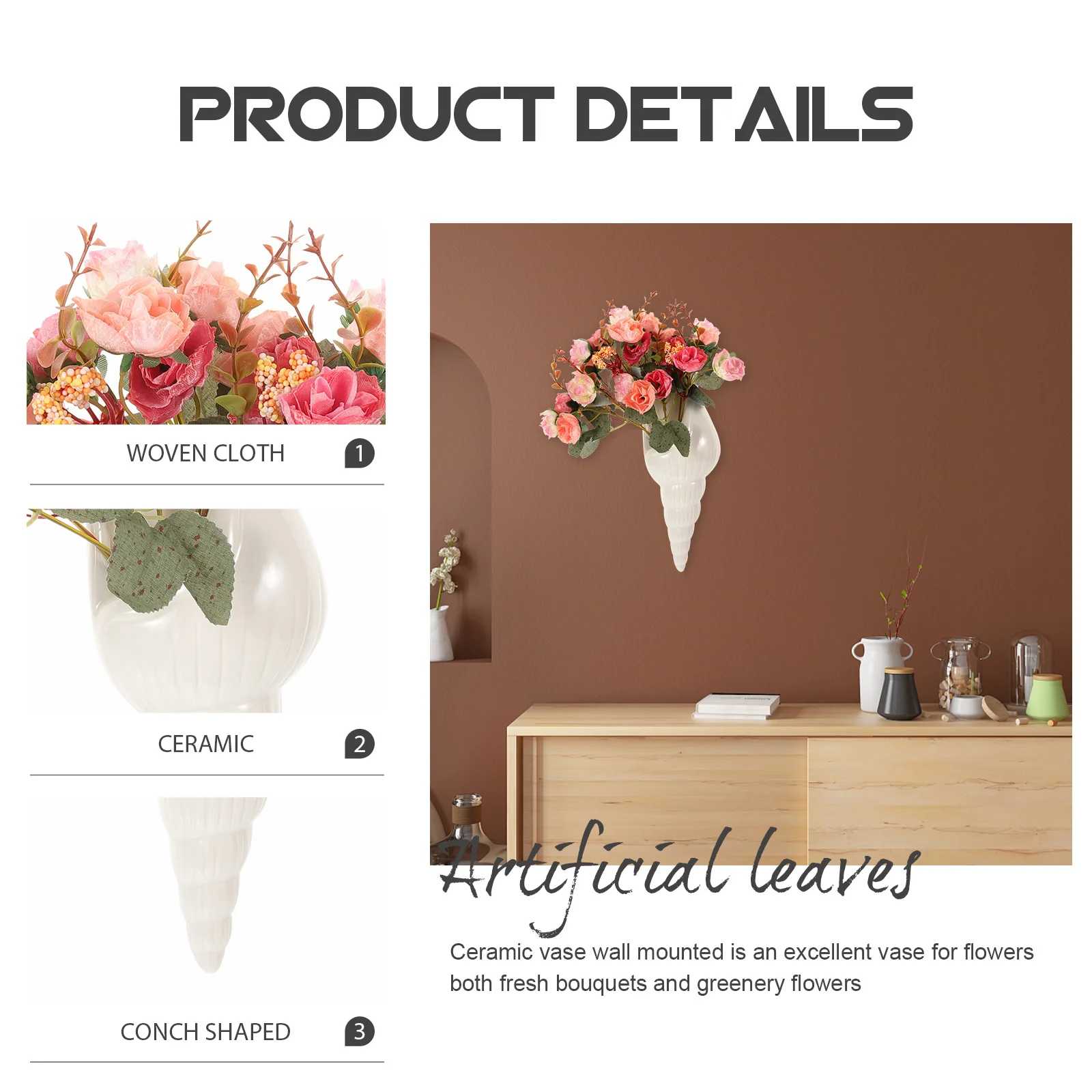 

Ceramic Wall Vase Conch Shaped Flower Holder Pendant Minimalist Look Propagation Decor Room Kitchen Dormitory Home Wall Decor