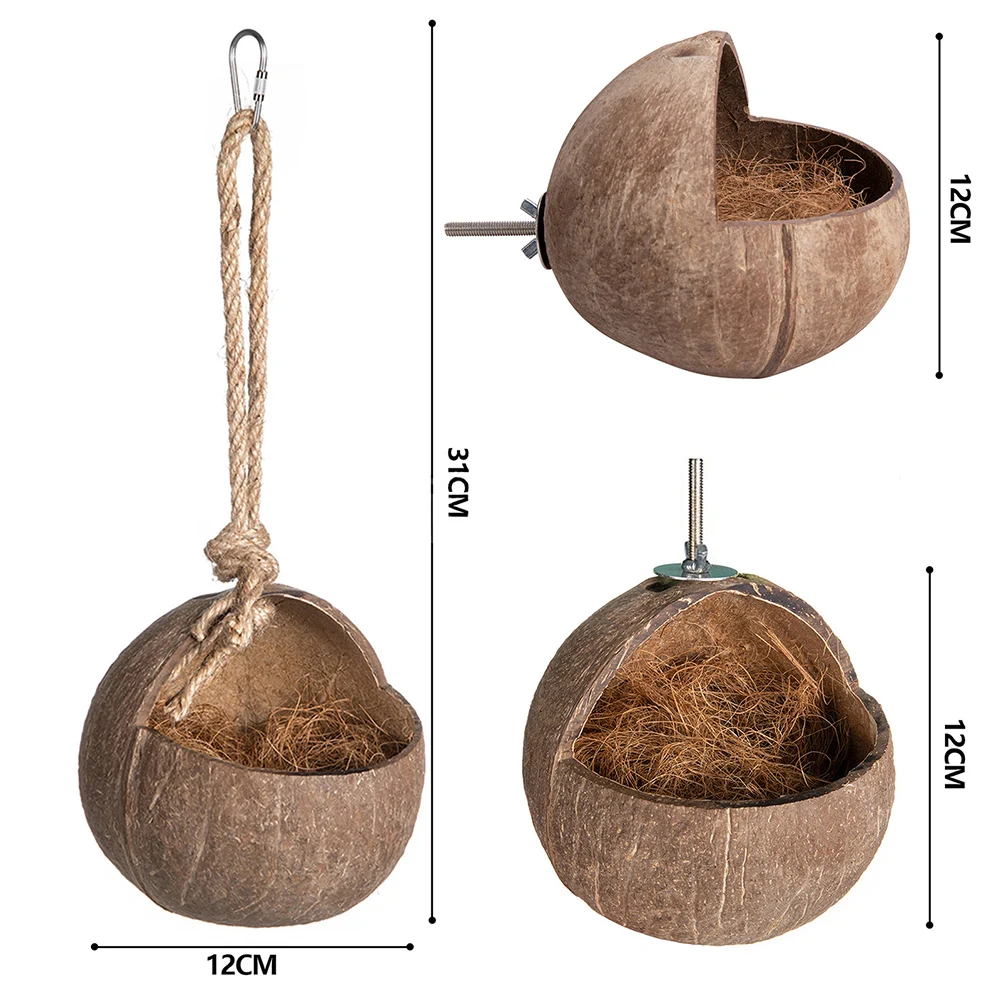 Coconut Bird House Coconut Shell Hide Nest Shelter Hanging Birdhouse Cage Habitats Decor For Hamster Sugar Glider Parrot Bird