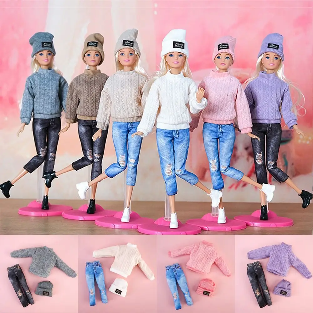 1 Set 1/6 30cm Puppe Mode Freizeit kleidung Hüte Winter tragen Pullover Hosen handgemachte Puppe tragen Set Kleidung Accessoires DIY Spielzeug