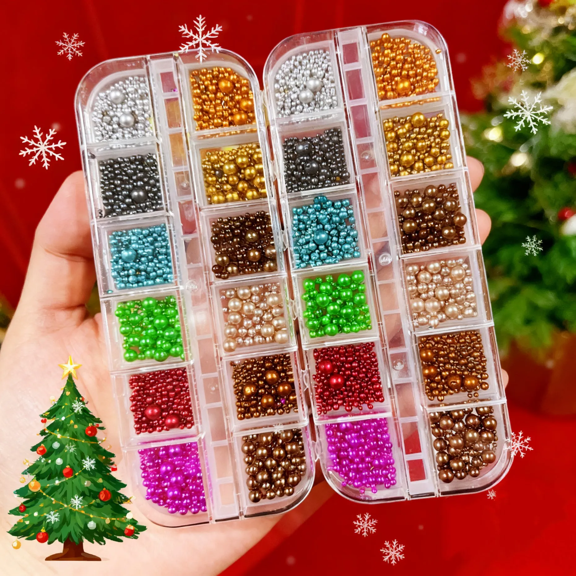 1箱 カラフルパール素材 ガーランド＆クリスマスツリー ネイルアートチャーム クリスマスパール ネイルクラフト フェスティバル＆ホリデーデコレーション