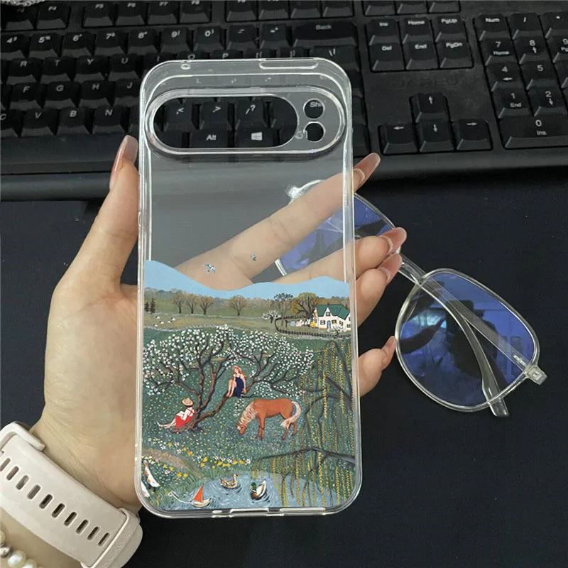 ل Pixel 10 Pro XL حالة النفط اللوحة الخريف الغابات قرية جراب هاتف لجوجل بكسل 10 9 برو XL 8 7 6 6A 7A 8A لينة غطاء #3