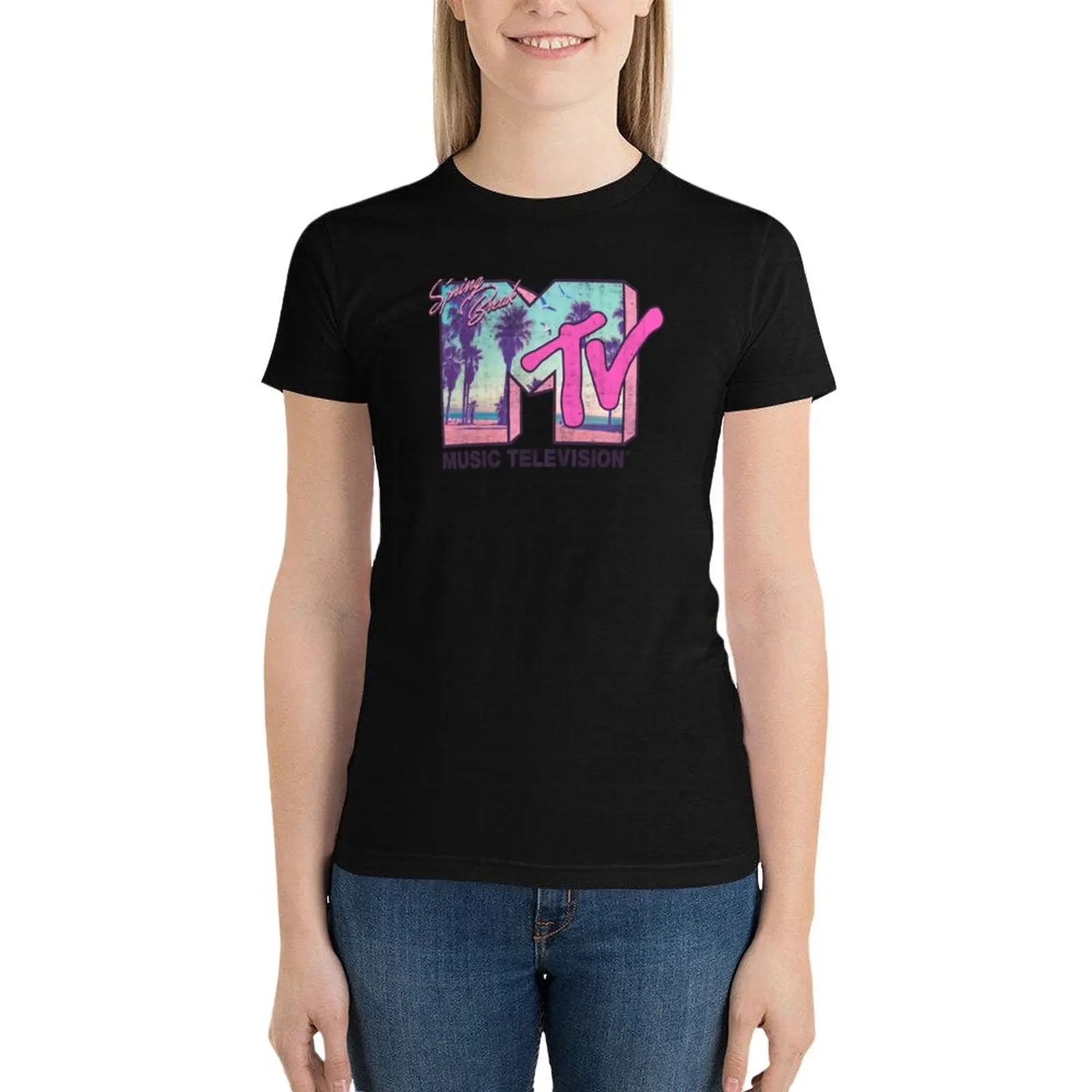 MTV Spring Break Beach-Side Logo T-Shirt kawaii clothes lady clothes Short sleeve tee Female clothing t shirts for Women