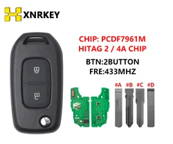 XNRKEY-Clé Télécommande à 2 lèvent, Puce 4A, pour Renault Dacia Logan 2018, 2019, 2020, 433MHz PCF7961M