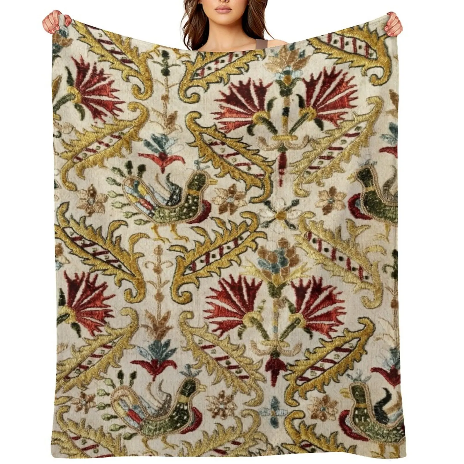

Golden Vintage Bohemian Suzani Throw Blanket Flannel Blankets Sofas Of Decoration Comforter anime Blankets