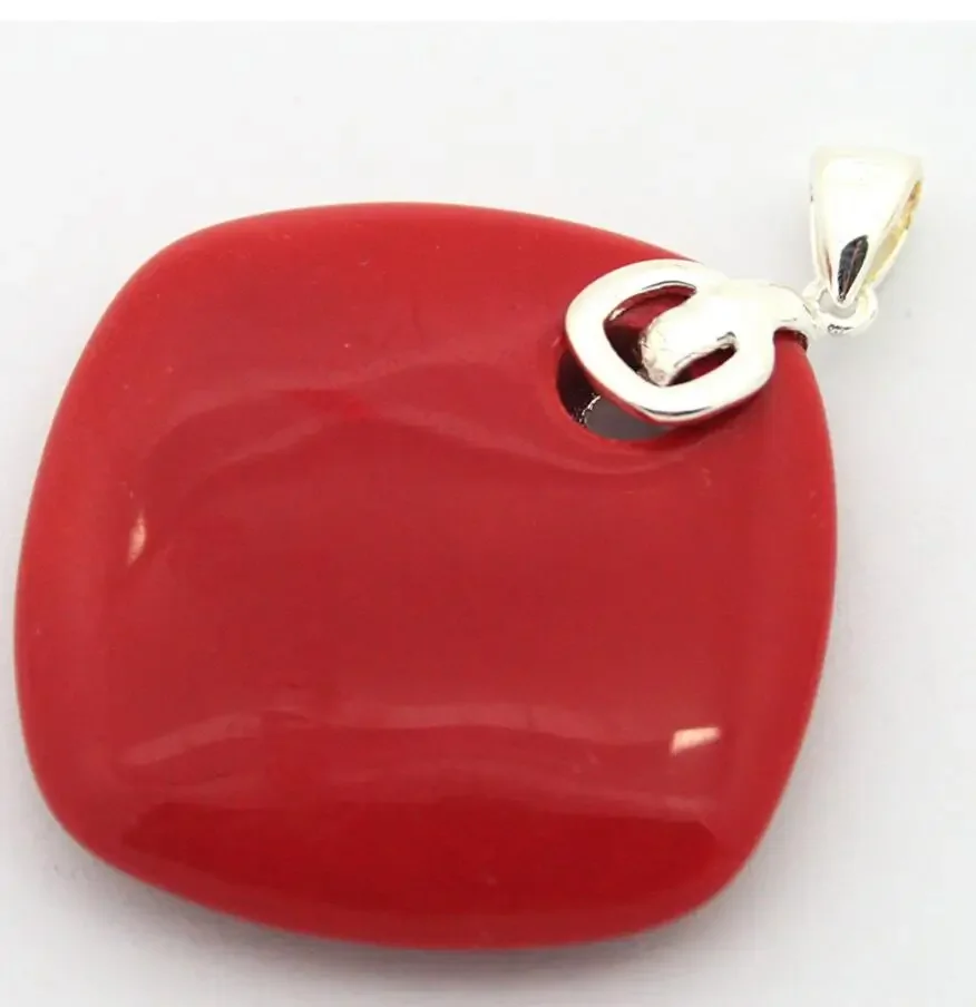 

Элегантный кулон из стерлингового серебра 925 пробы 35x35 мм с имитацией красного коралла для подарка на день Святого Валентина