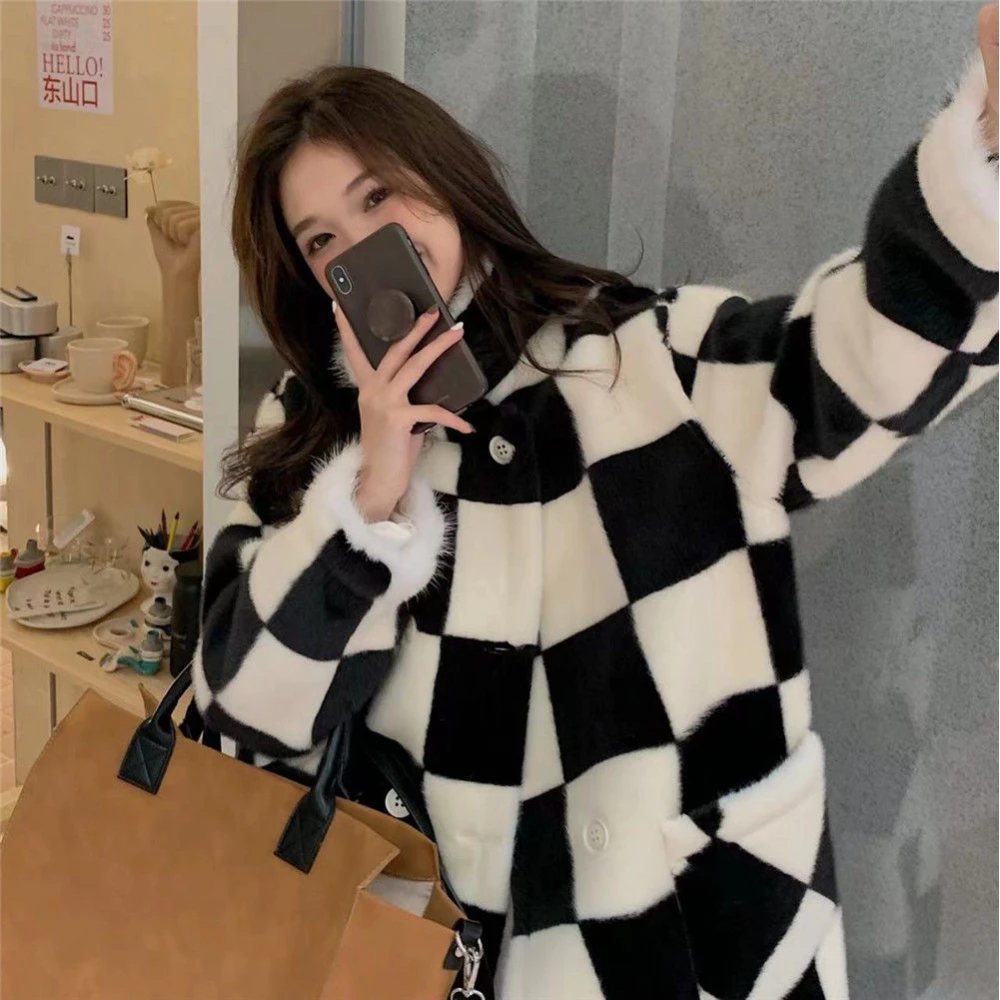 Jackets Women Long Style Plaid Harajuku All-match Double Breasted Design Daily Elegant Feminino Outwear Ins Stand Collar Simple