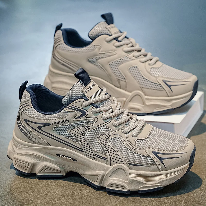 Men's shoes summer breathable retro versatile casual running sports shoes thick sole height increasing dad shoes