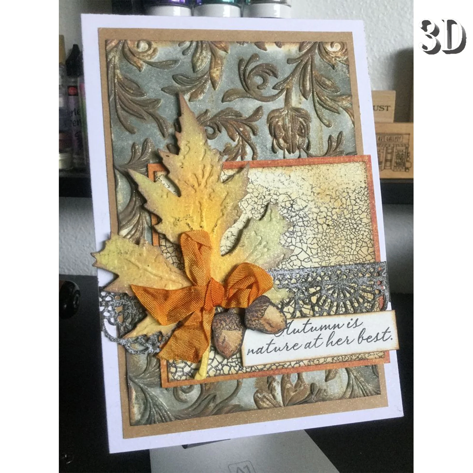 3D-geprägter Ordner, „Künstlerische Pflanzenmuster“ – DIY-Scrapbook- und Kartenherstellungswerkzeug aus weißem Kunststoff, geeignet für dekorative Bastelarbeiten