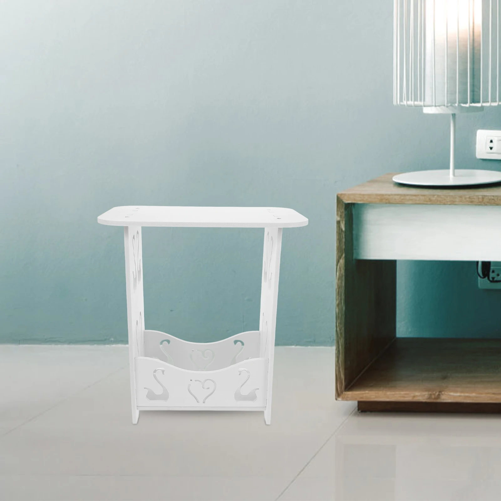 Meja Rias Putih untuk Kamar Tidur, Organizer Meja Samping, Rak Buku, Penyimpanan Kompak, Meja Samping Mini, Rak Meja Rias Kamar Mandi