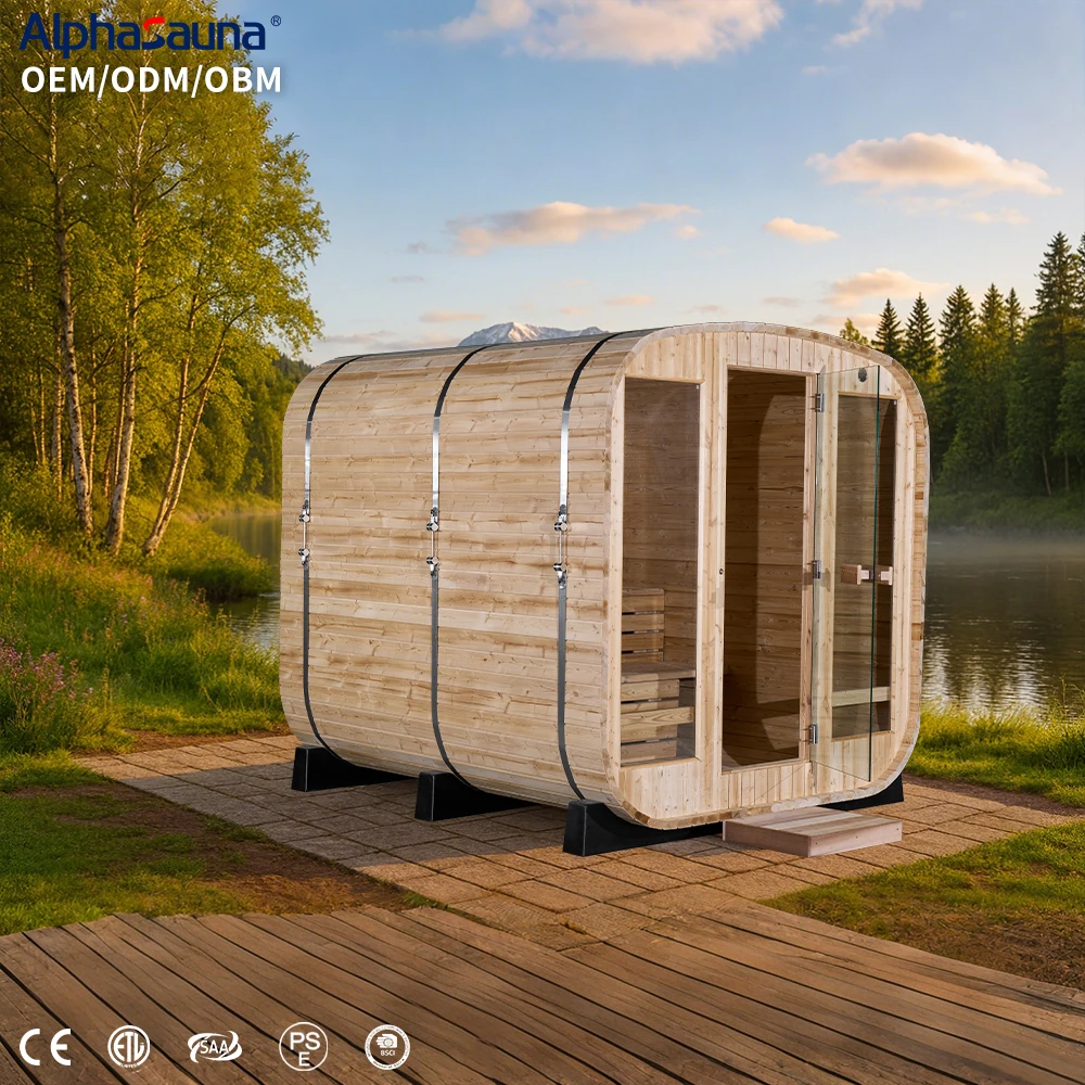 Outdoor SaunaNew Pure Canadian Red Cedar Wooden Hot Rock Outdoor Cube Sauna 3 Person