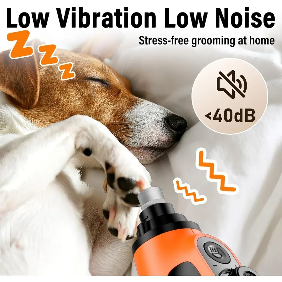 Inteligentna szlifierka do pazurów dla psów z 6-stopniową regulacją, o 50% większej mocy, 2 diodami LED dla precyzyjnego przycinania, cicha, akumulatorowa elektryczna pilarka do pazurów.