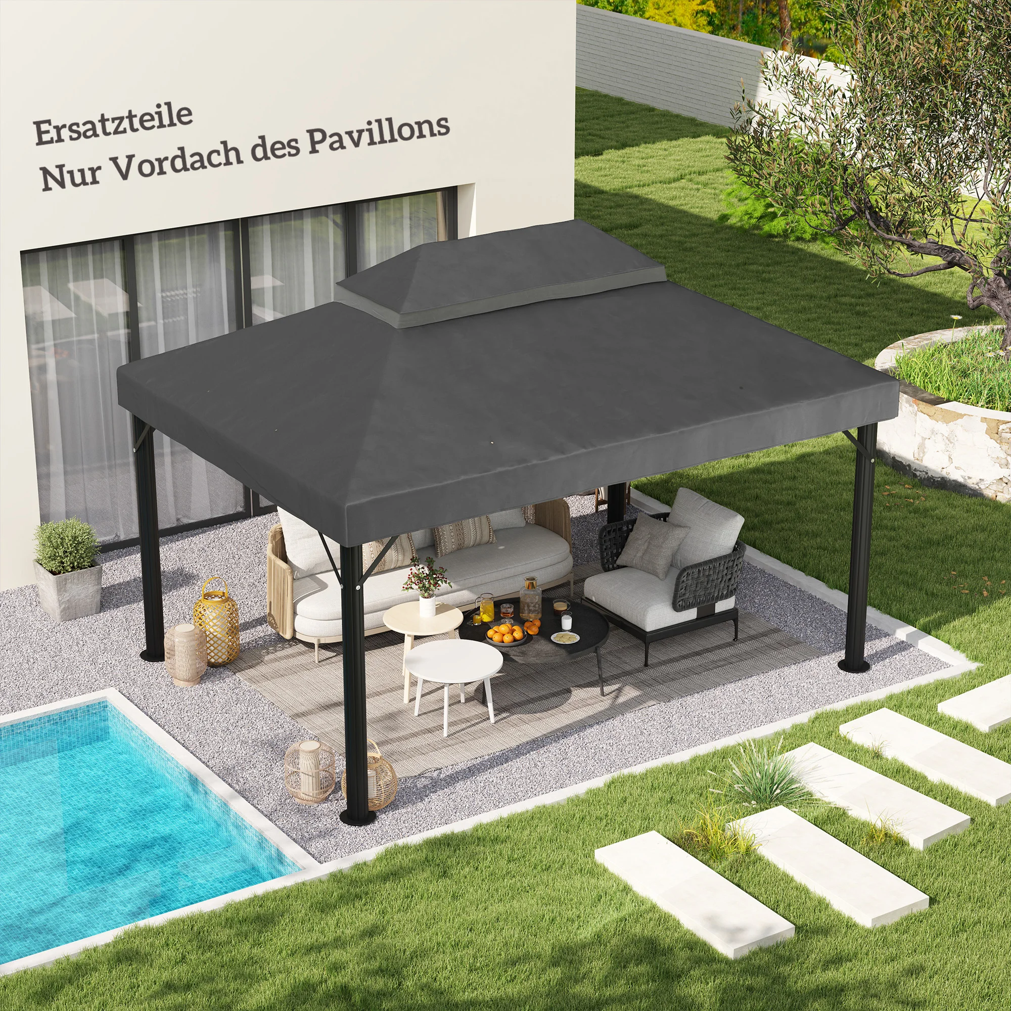Outsunny Techo de repuesto para pabellón de jardín 3x4 m Impermeable 370g/Gris oscuro gondino