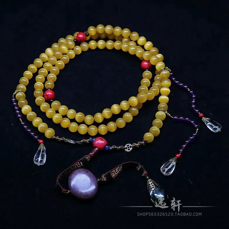 Antique Ming Dynasty Old'S Eye Turquoise Buddhist Bead Necklace