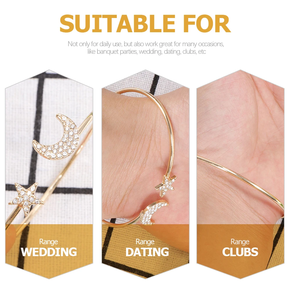 

4Pcs Moon Star Cuff Bangle Bracelet Adjustable Opening Simple Elegant Wrist Jewelry Bangle Bracelet Wrist Jewelry