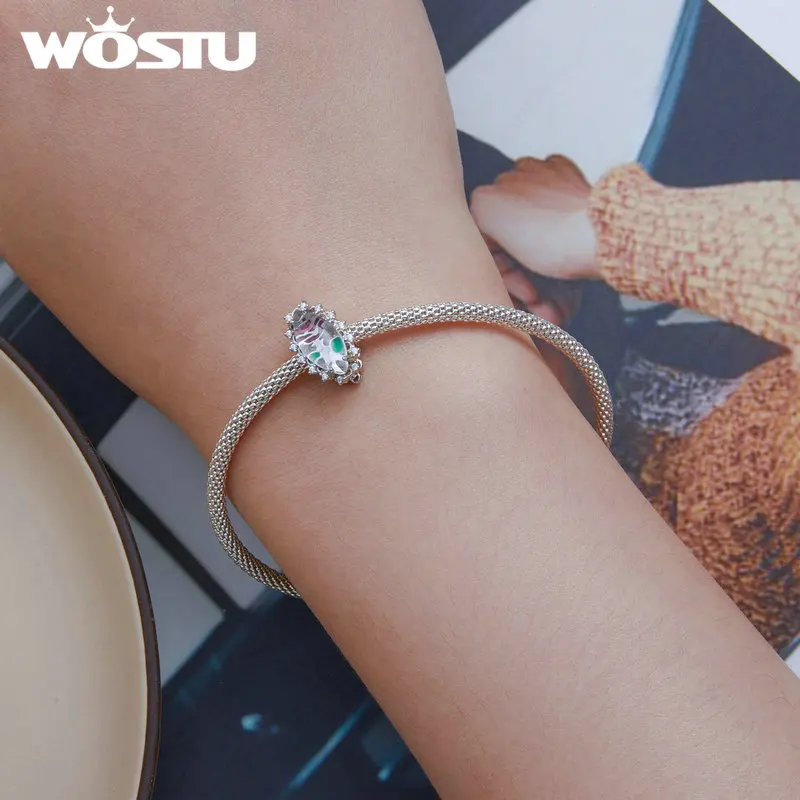 Wostu 925 Sterling Zilveren Lotus Opknoping Kraal Rose Gegraveerde Charm Gift Voor Vrouwen Fit Originele Armband Ketting Fijne Sieraden