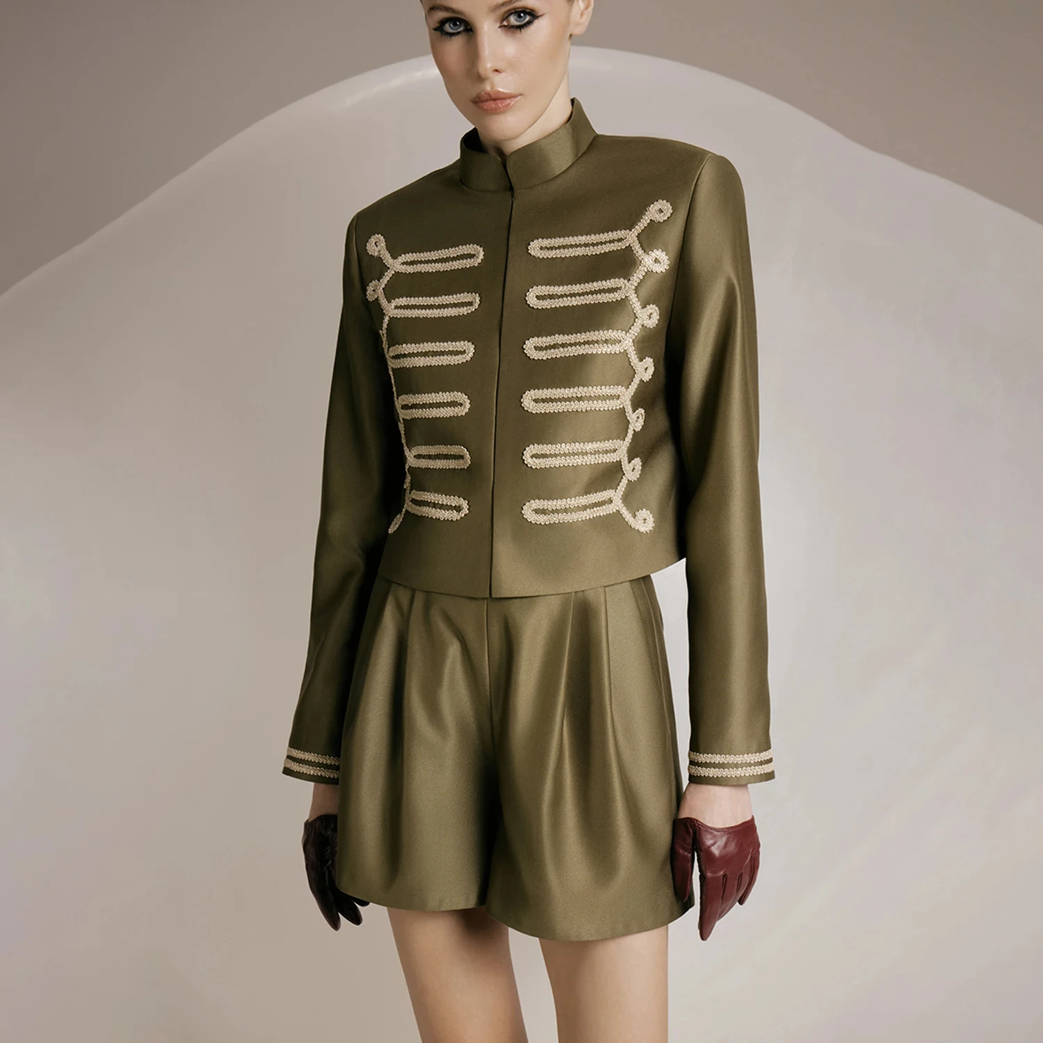 

BJTZ 2026 Spring Autumn Women Elegant Solid Color Stand Collar Button Down Short Jacket Casual Outerwear