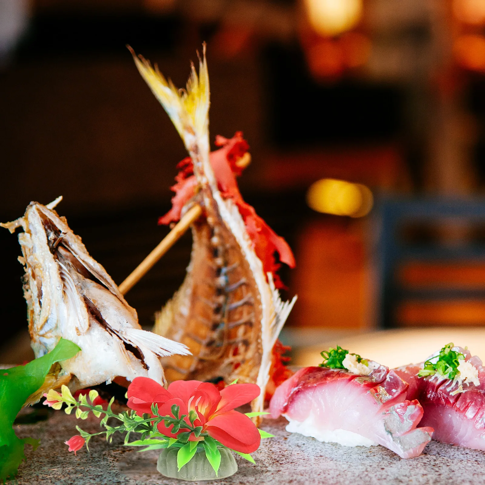 

10pcs Sushi Sashimi Plate Decorations Artificial Flower Adornments For Hotel Restaurant Bar Cafe Dish Decor Pvc Grass