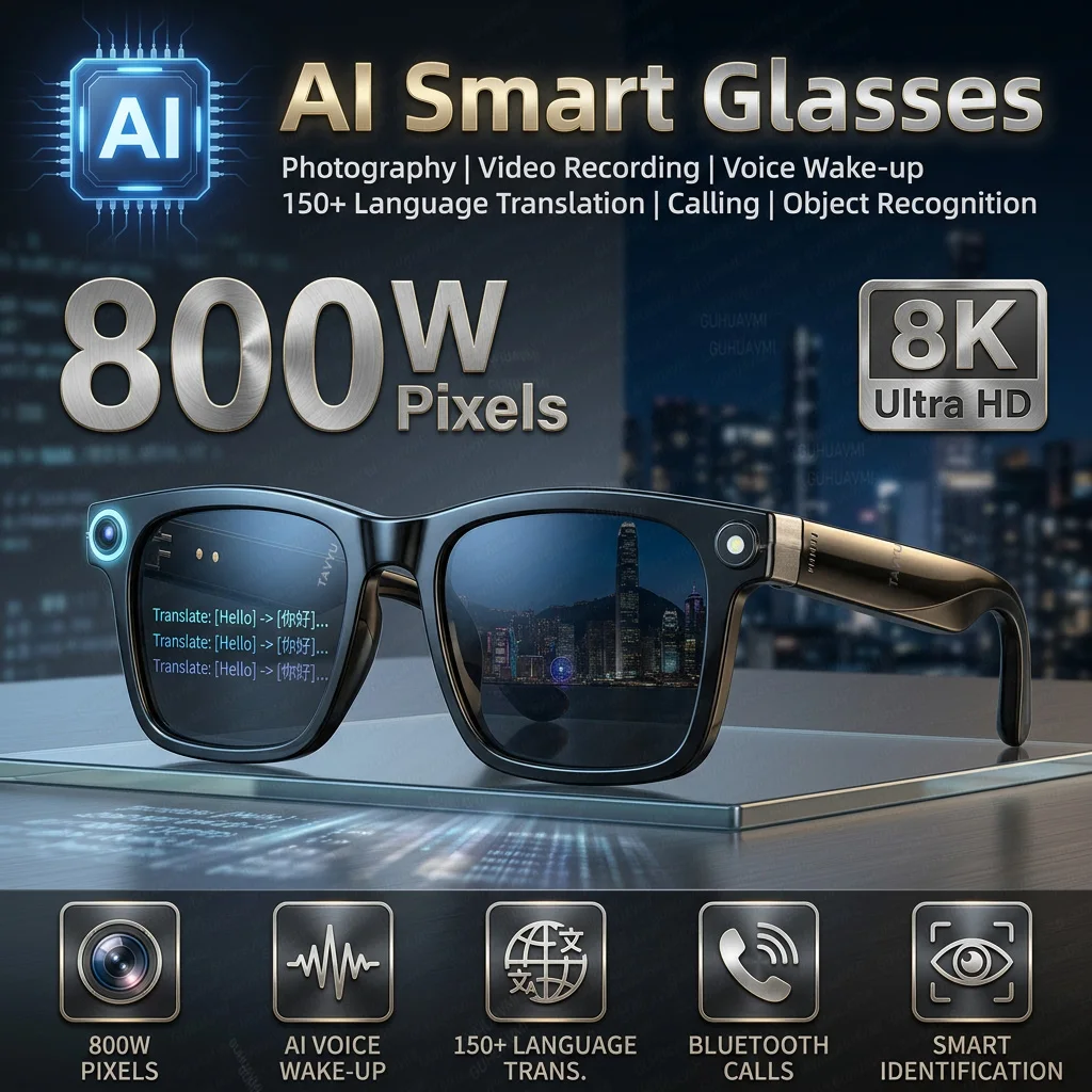 6K HD AI Camera Glasses 800MP Photochromic Multifunctional Smart Glasses Bluetooth Calling Photo Video ChatGPT Music Translation