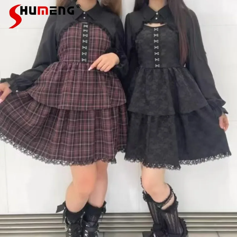 

Japanese Lolita Style Long Sleeves Sweet Vestidos New Autumn Splicing Fake Two Pieces Mine Sweet and Cute Long-sleeved Dresses