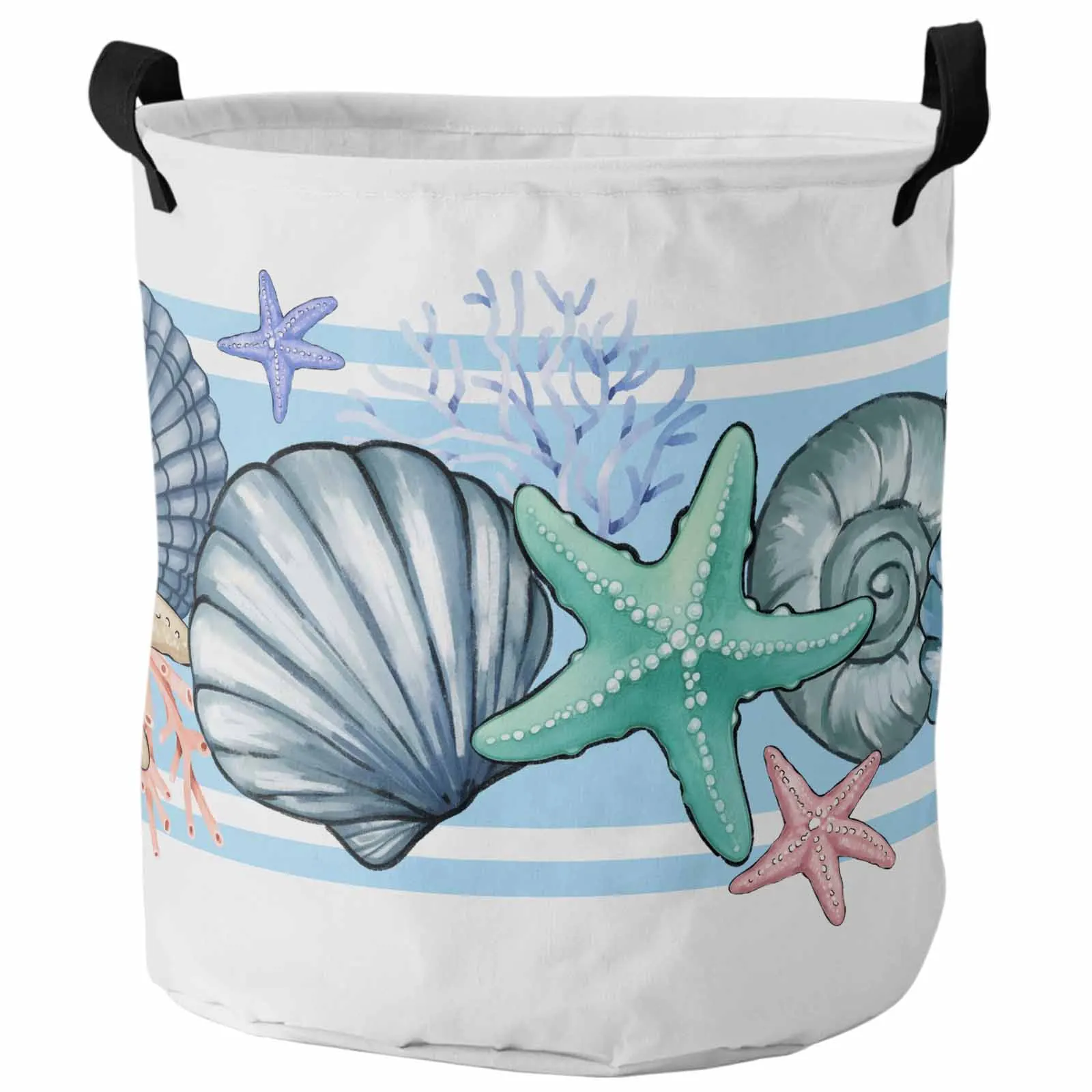 

Ocean Summer Shell Starfish Coral Watercolor Dirty Laundry Basket Foldable Waterproof Organizer Clothing Toy Storage Basket