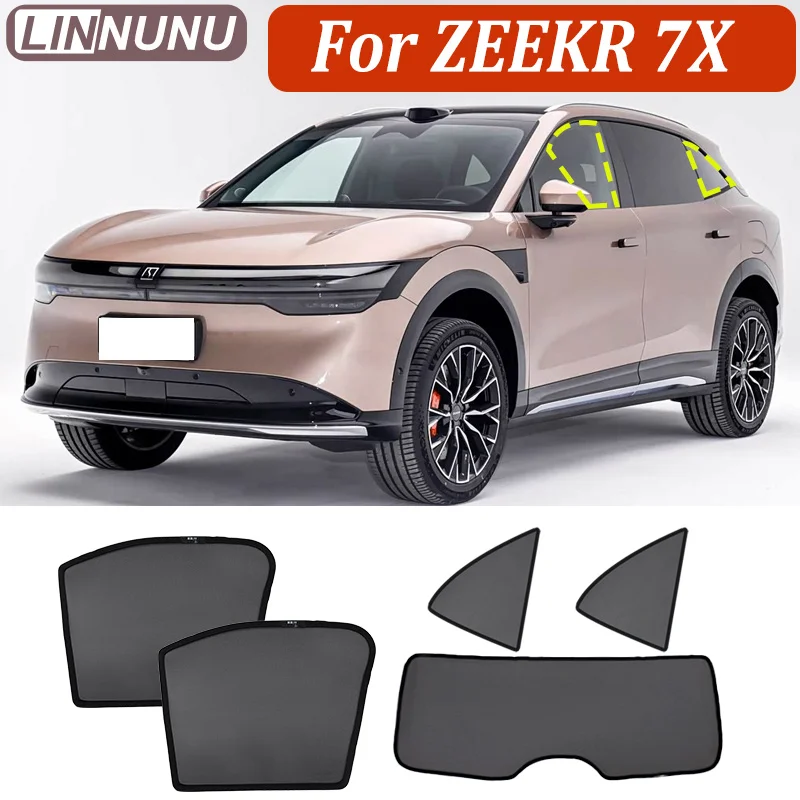 LINNUNU For Zeekr 7X 2025 2026 Car Sunshade Window Magnetic Curtain Mesh Summer Sun UV Protection Privacy Interior Accessories