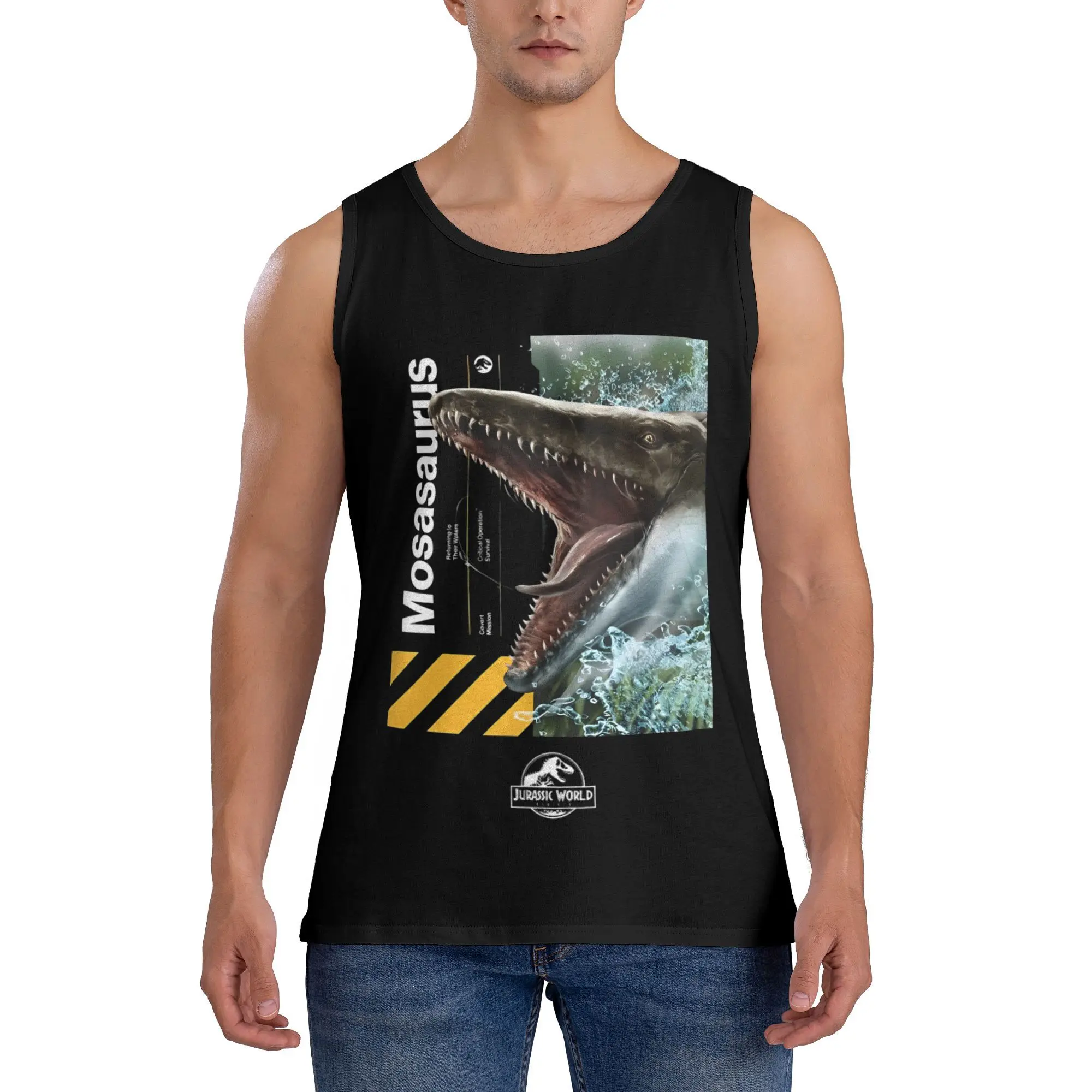 

Мужская майка с изображением Парка Юрского периода и мира динозавров, футболка без рукавов для фитнеса и спортзала, летний жилет, быстросохнущие топы в гавайском стиле