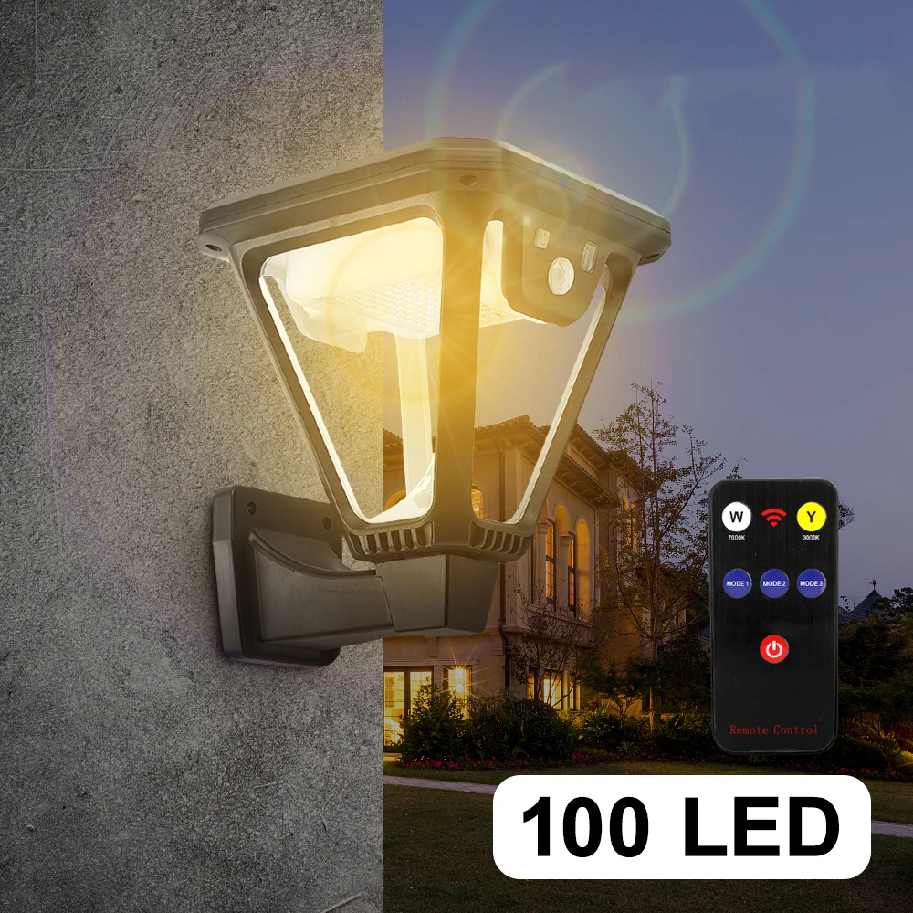 

E2 100LEDS Outdoor Solar Light Lamp IP65 Waterproof 3 Modes Wall Garden Landscape Solar Lamp USB Rechargeable Street Lawn Lights