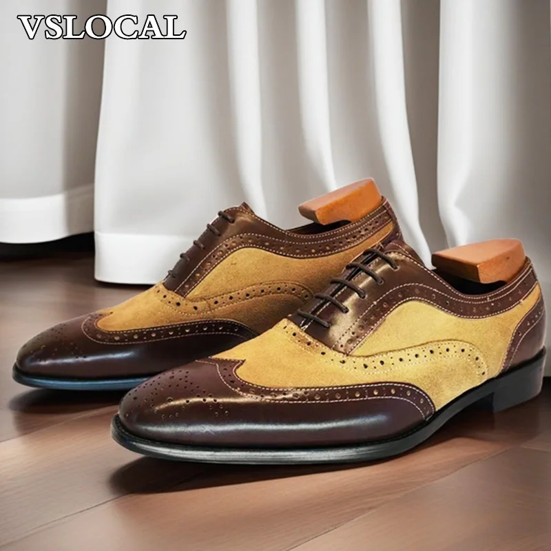 

Luxury Men Oxford Shoes Lace Up Mixed Colors Suede Casual Mens Dress Shoes Real Leather Office Wedding Party Shoes Men