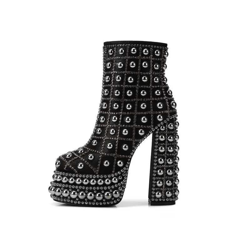 Women's Shoes 2026 Pure Handmade Sticky Pearl Double-layer Water Table Rivets Thick-soled High-heeled Short Boots Women's Boot