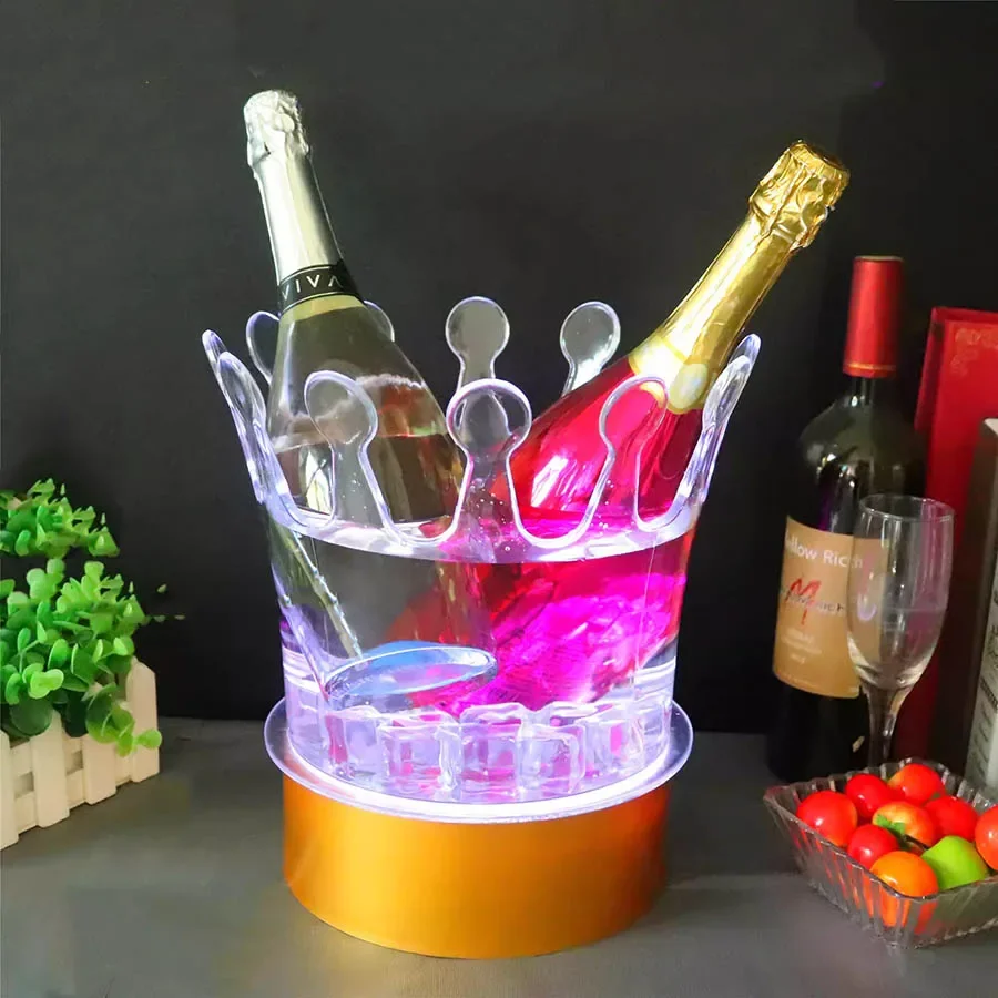 Rechargeable LED Ice Bucket Crown Shape Wine Drinks Beer Cooler Champagne Wine Holder Ice Buckets