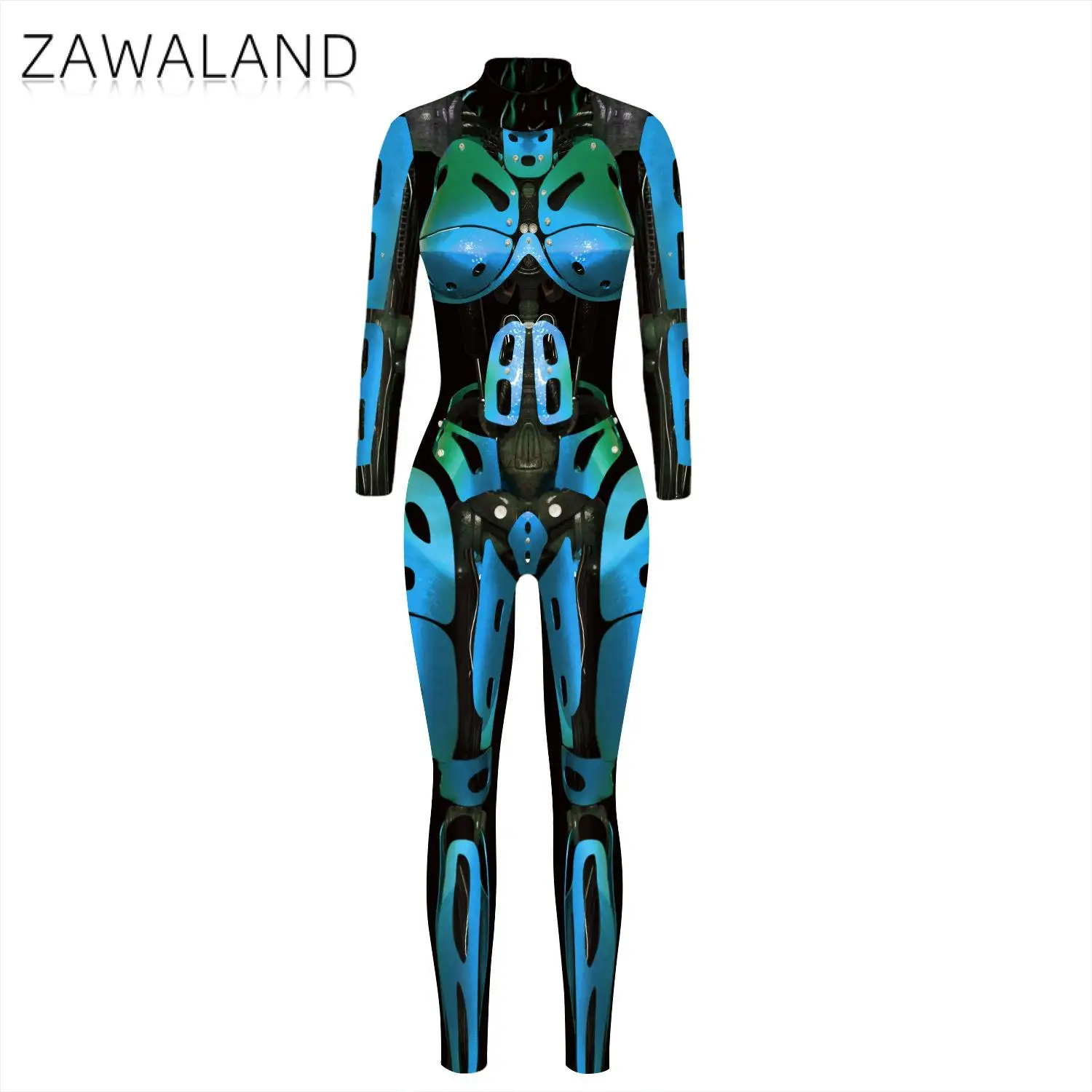 Zawaland Robot Punk Jumpsuit Catsuit Sexy Adult 3D Digital Printing Cosplay Costumes Zentai Halloween Party Spandex Bodysuit