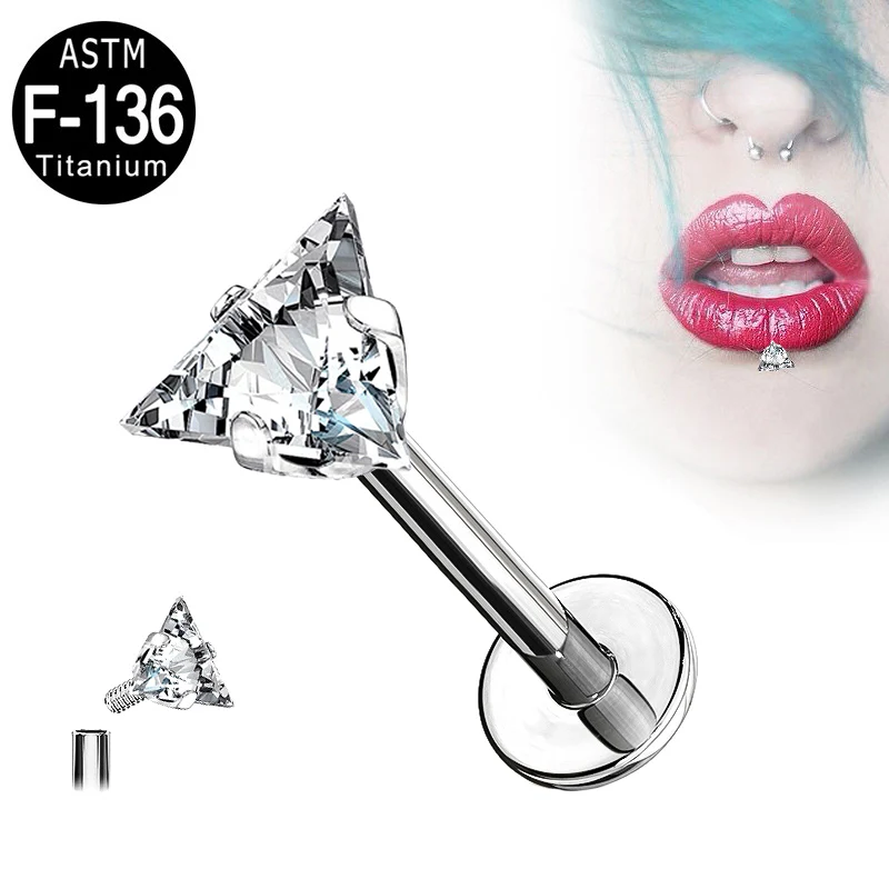 G23 Ttianium Labret Lip ear studs Piercing Triangle Zircon PIERC  Ear Cartilage Tragus Helix Earring Sexy Body Piercing Jewelry