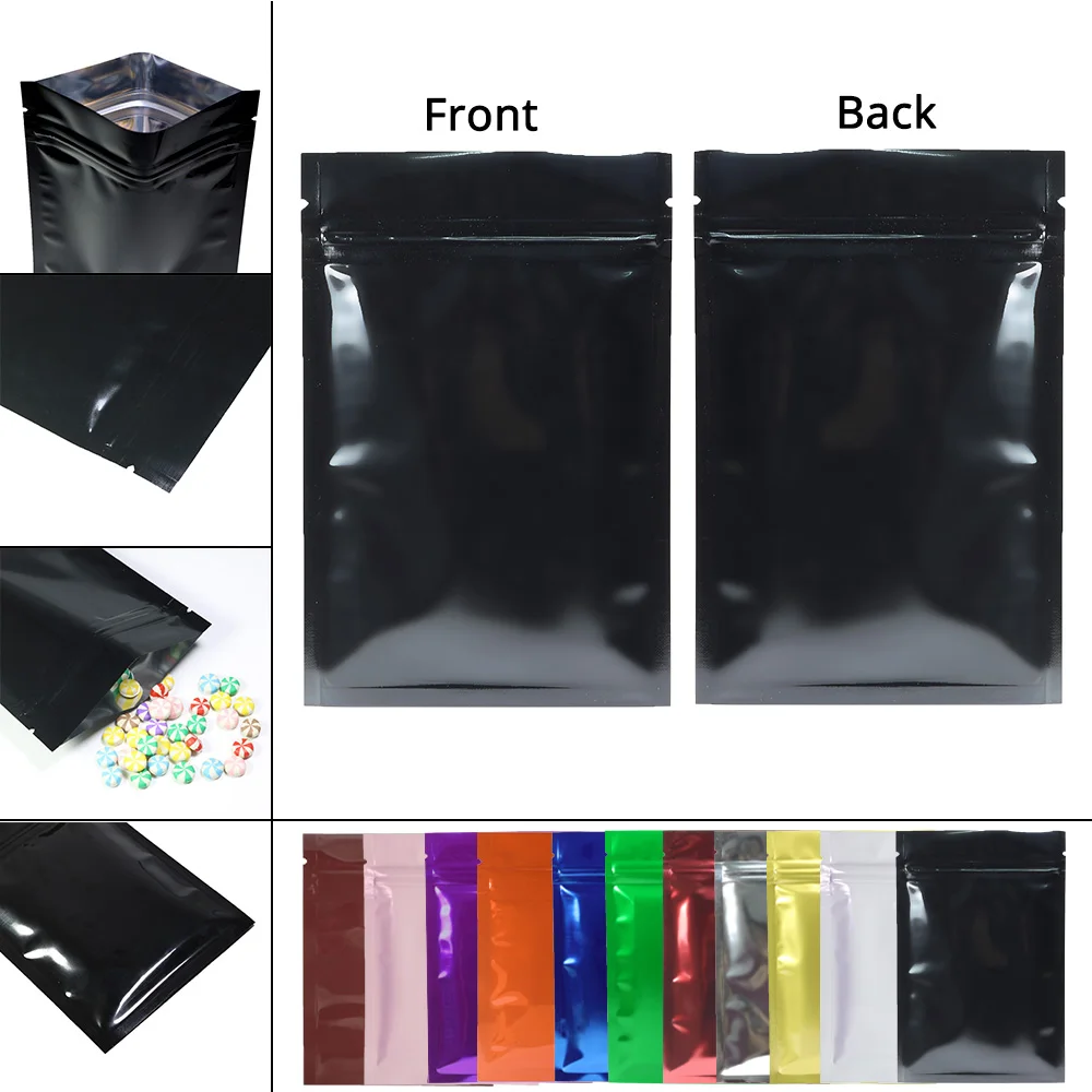 Aluminum Foil Ziplock Mylar Bag, Mini Flat Heat Sealable Pouch, Glossy Color, Custom Logo Printed