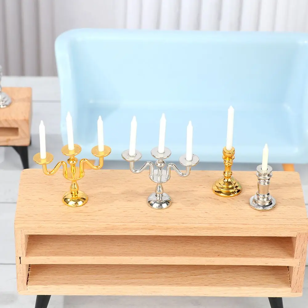 1:12 Scale Playing House Photo Props Miniature Candlestick  Accessories Dollhouse Candle Holder Mini Desktop Ornament