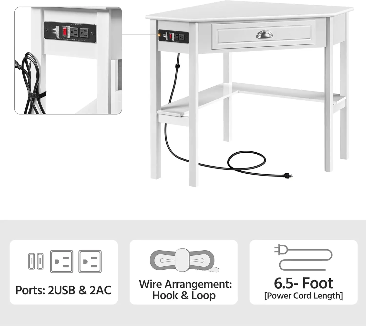 L Shaped Corner Computer Desk with Power Outlets, Reversible Triangle Workstation with USB Ports and Hook for Small Space