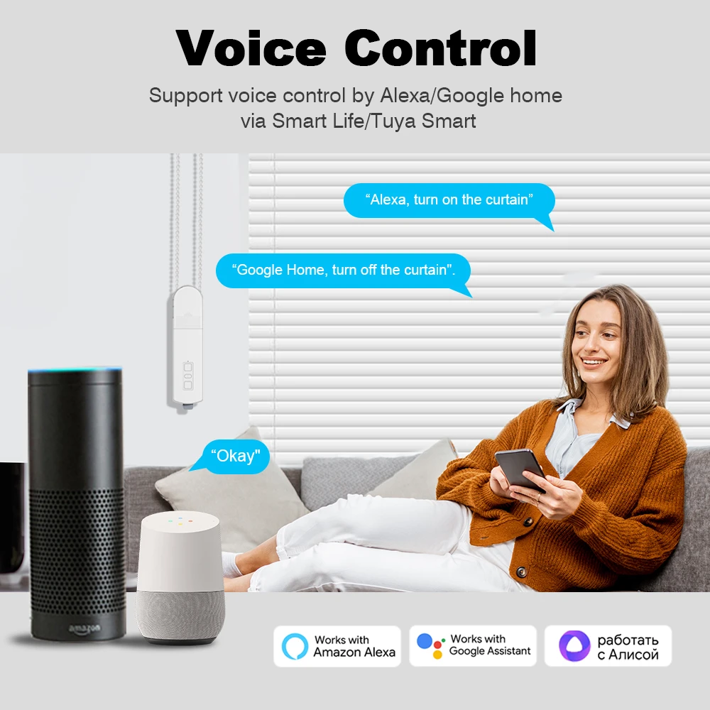 Tuya WiFi Smart DIY Rantai Bermotor Tirai Rol Listrik Tirai Motor Shade Shutter Drive dengan Remote Alexa Google Assistant